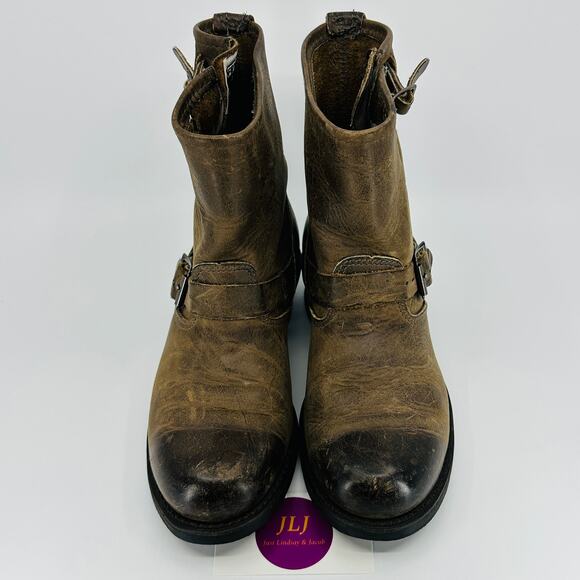 Frye Women's Engineer 8R Dark Brown Leather Made in USA Moto Boots Size 8.5 - Picture 3 of 12